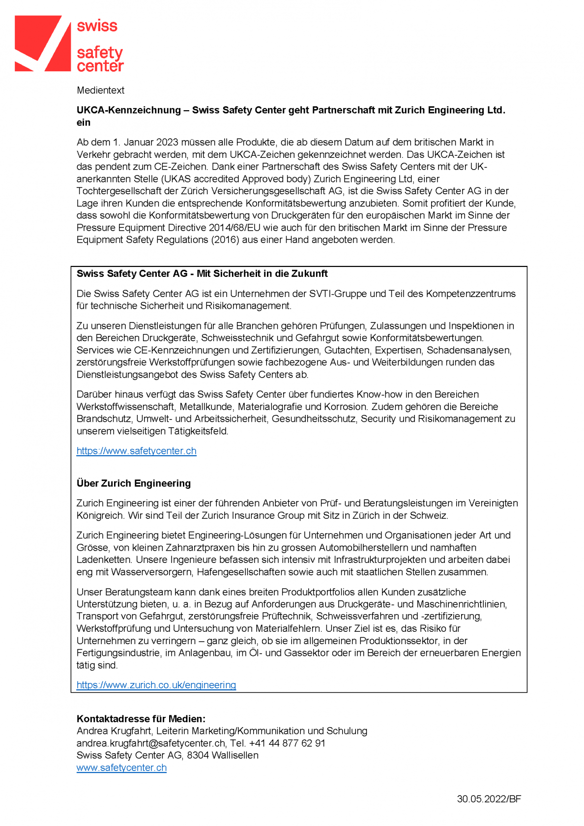 Medienmitteilung UKCA-Kennzeichnung